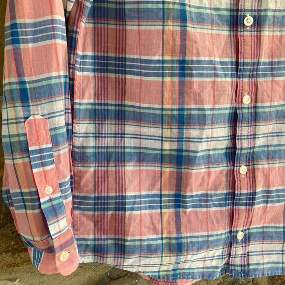 NWT Vineyard Vines Boys Large (16) Whale Shirt Smith Point Plaid in Washed Neon - Picture 4 of 11
